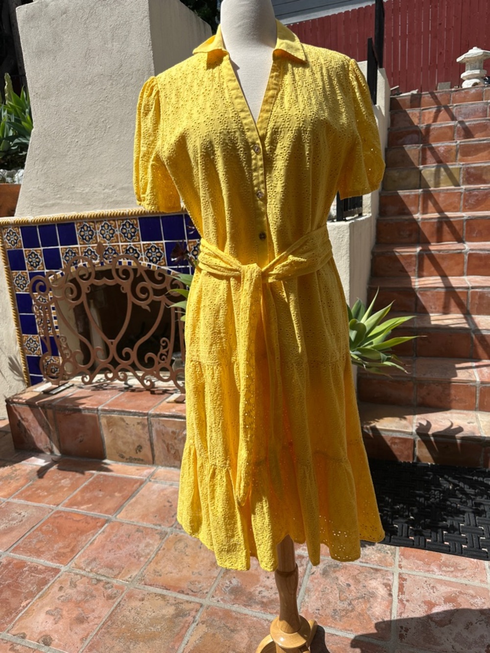 UNTUCKit Yellow Eyelet Tie-Waist Shirt Dress - Women's